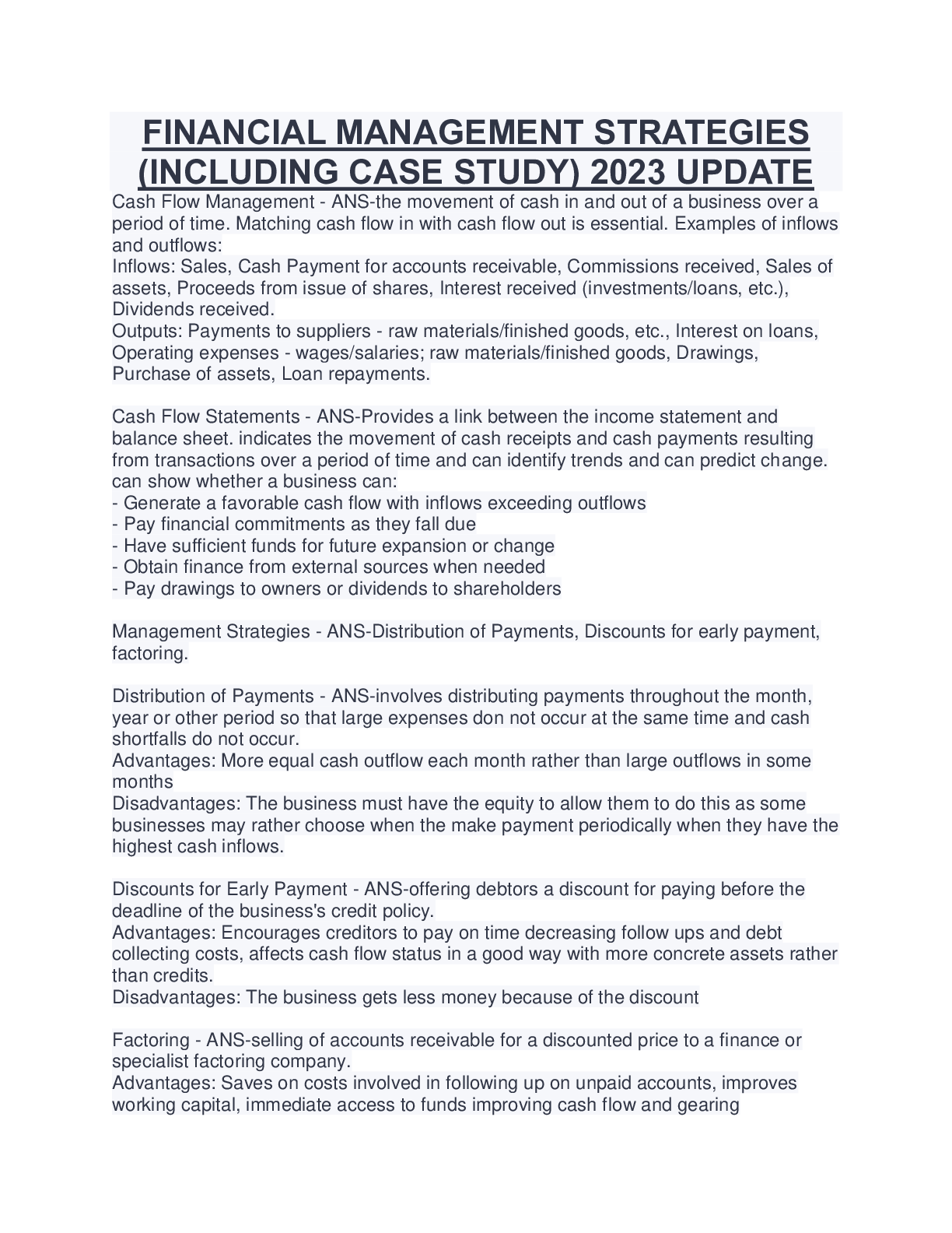 Preview image for FINANCIAL MANAGEMENT STRATEGIES  (INCLUDING CASE STUDY) 2023 UPDATE